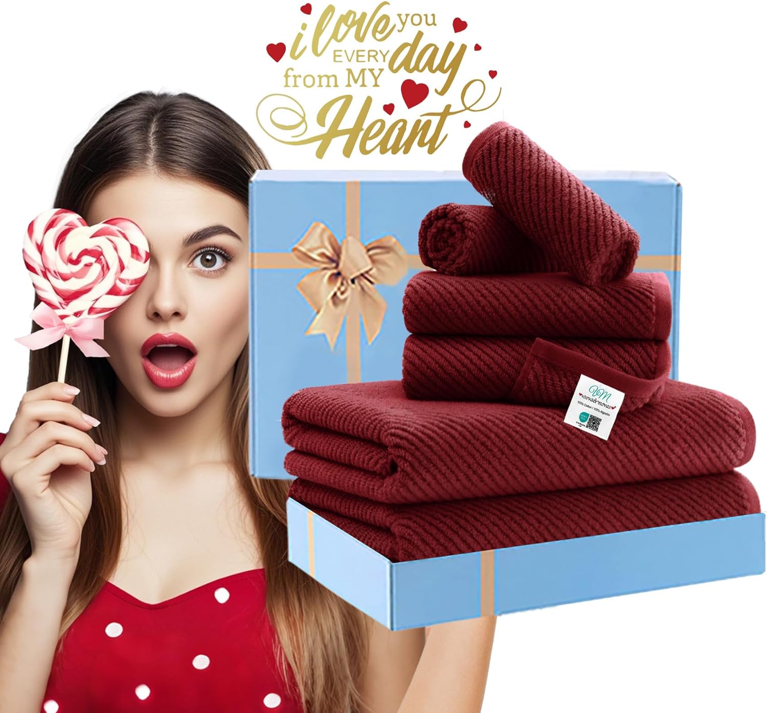 VOOVA MOVAS Red Towel Set - 6 Piece 100 Cotton Quick Dry