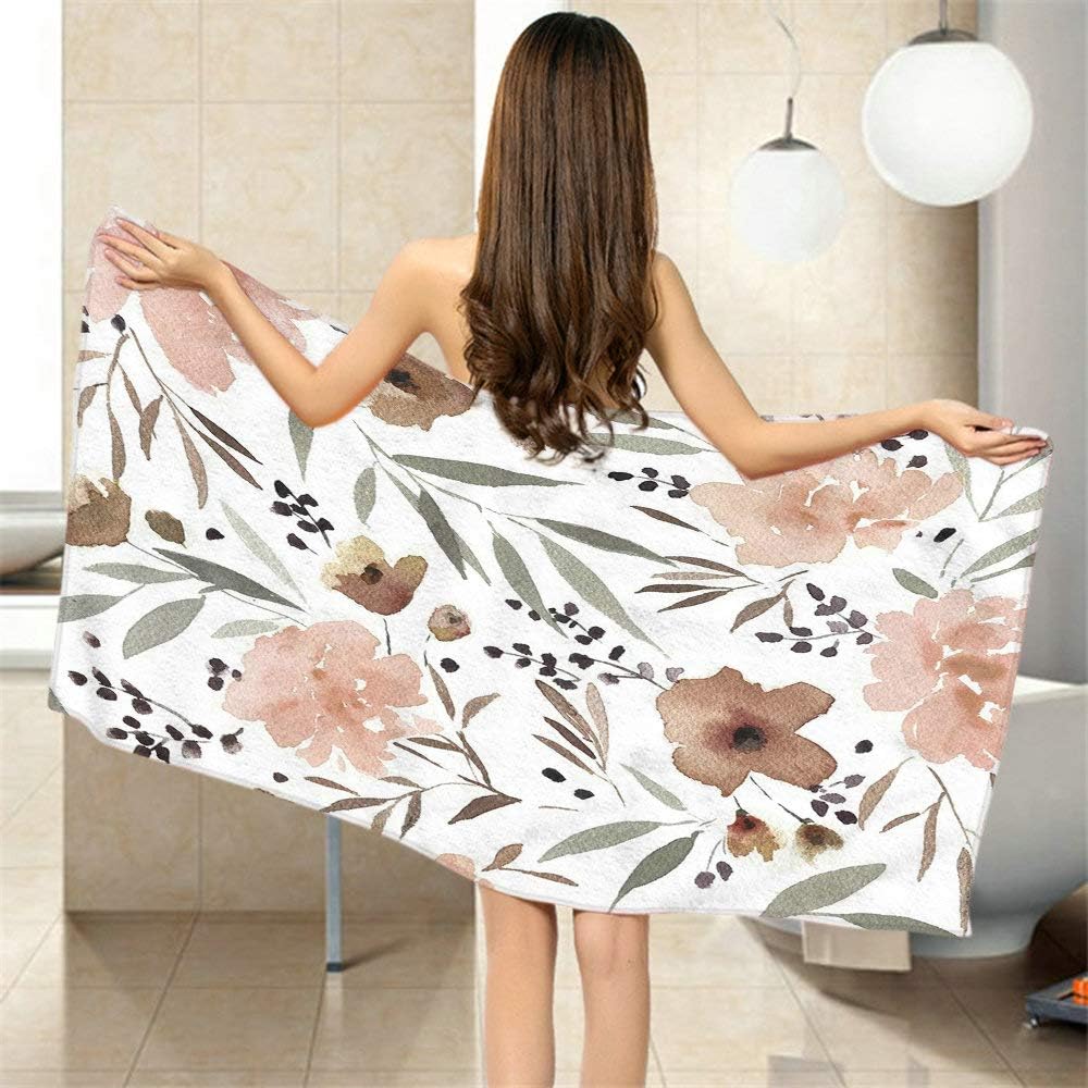 Moslion Comfy Bath Towel Blush Pink Taupe Watercolour Floral