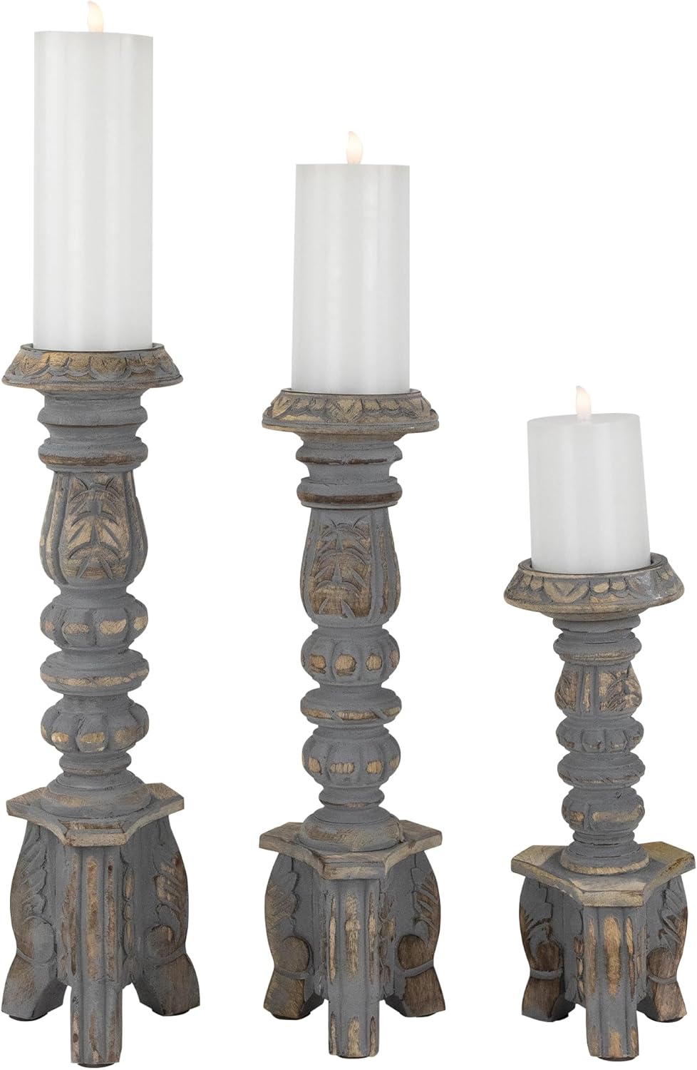 Northlight Set of 3 Brushed Gray Wooden Candle Holders