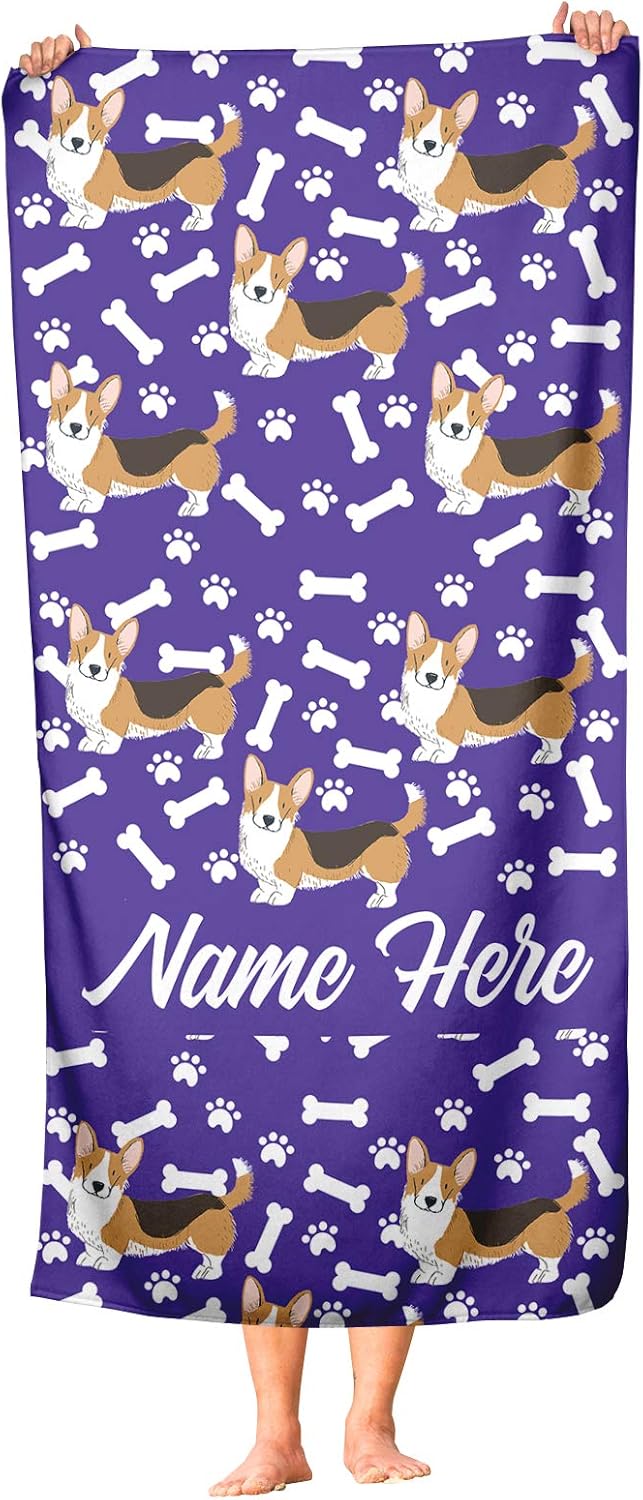 Extra Large Personalized Pet Corgi Towel for Family