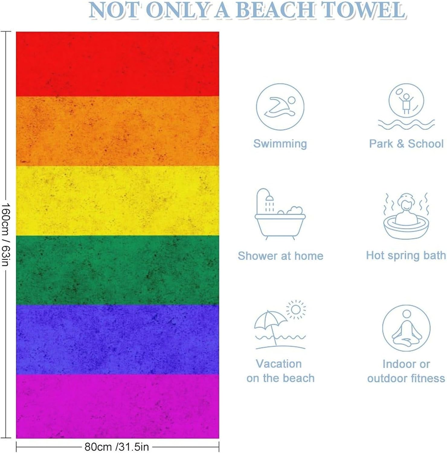 4SEE Oversize Rainbow Flag Beach Towel for Travel Pool