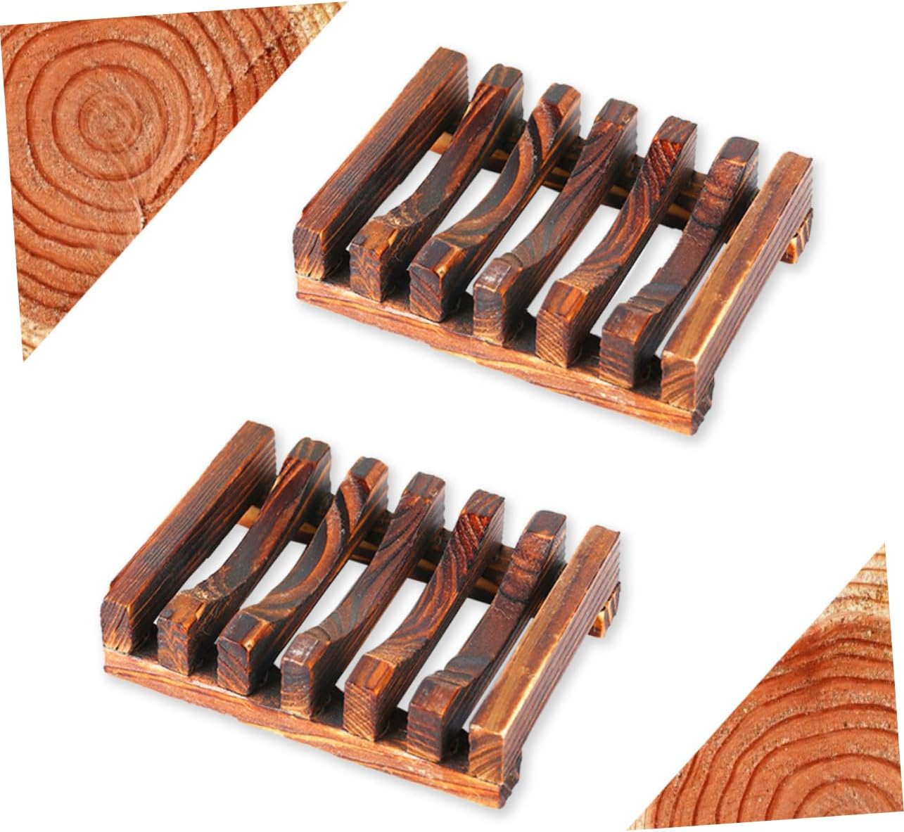 ETHZZLE 3pcs Wood Soap Holder with Drain Tray for Shower and Bathroom