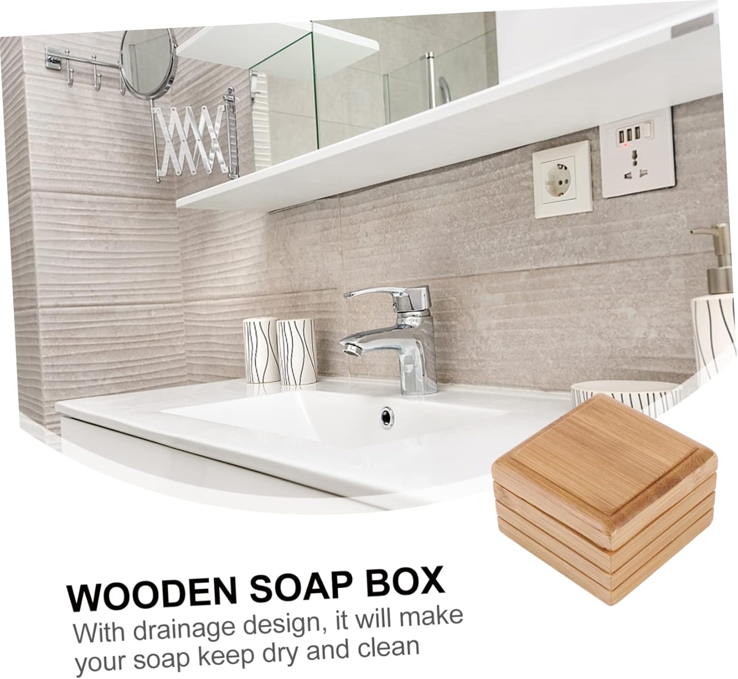 HOOTNEE Rustic Bamboo Soap Dish Handmade Wood Holder