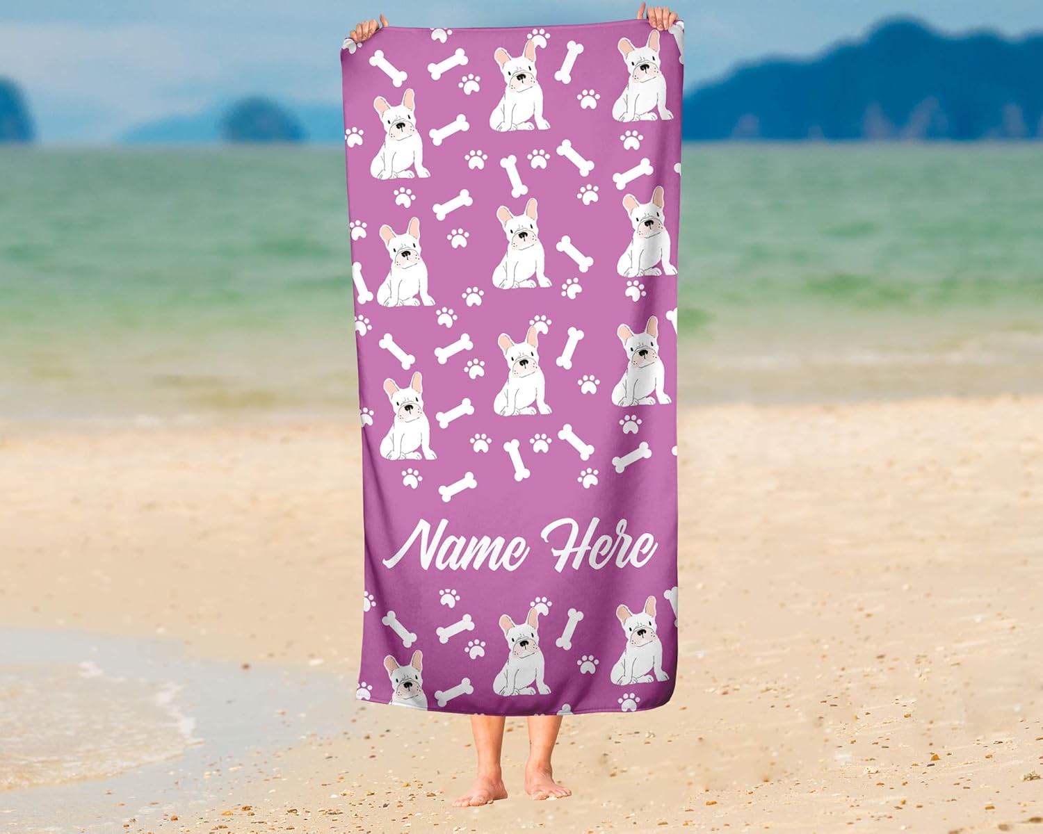 Personalized White French Bulldog Pattern Bath Towels - Large Medium