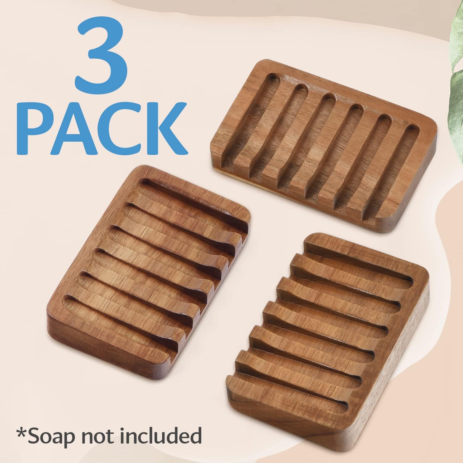 IMPRESA 3-Pack Self-Draining Soap Dish Acacia Wood Water-Proof