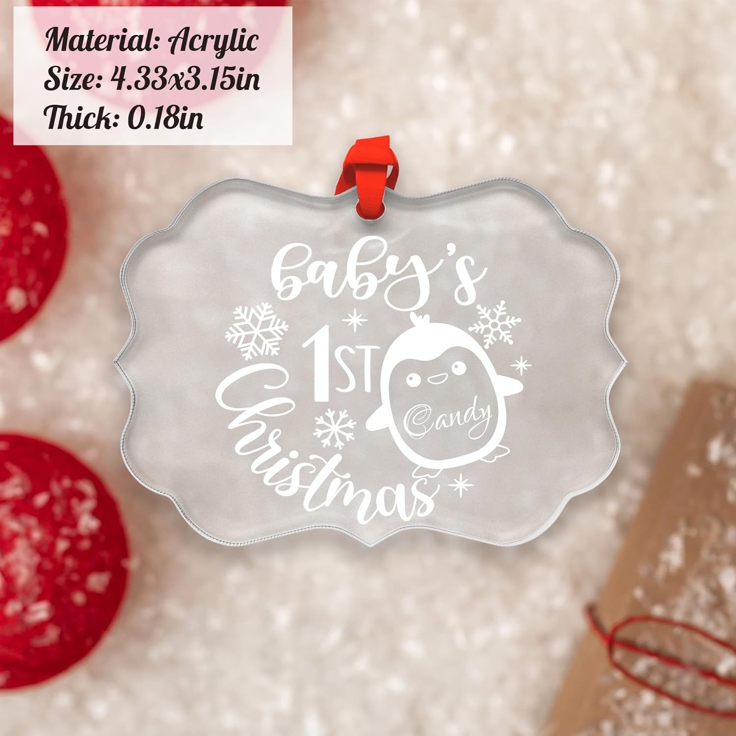 Jasilon Personalized First Christmas Baby Ornament for Boy or Girl