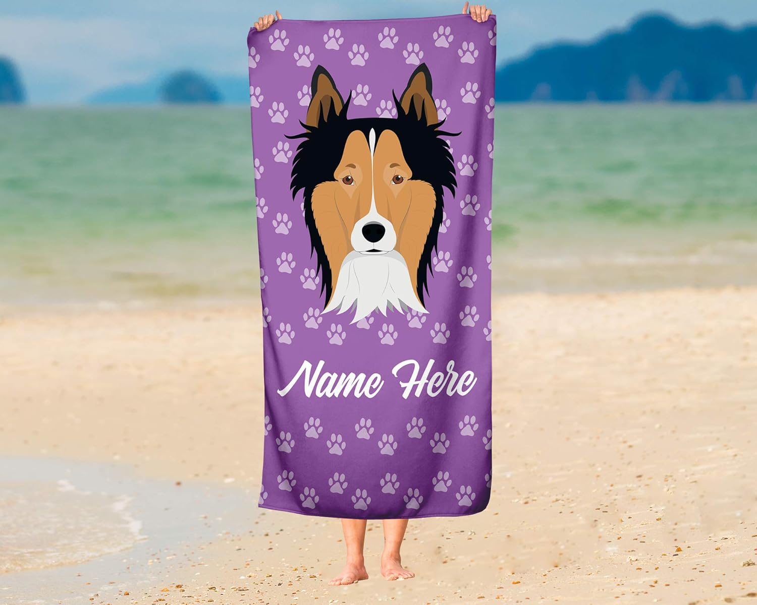 Personalized Border Collie Face Beach Towel