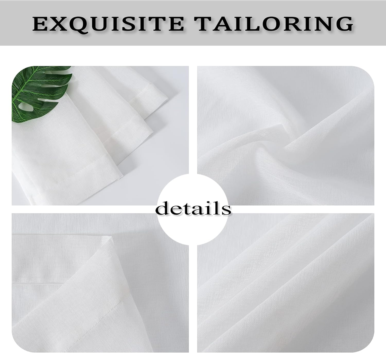HUTO 95 Sheer Curtains - White Grommet Drapes Set of 2