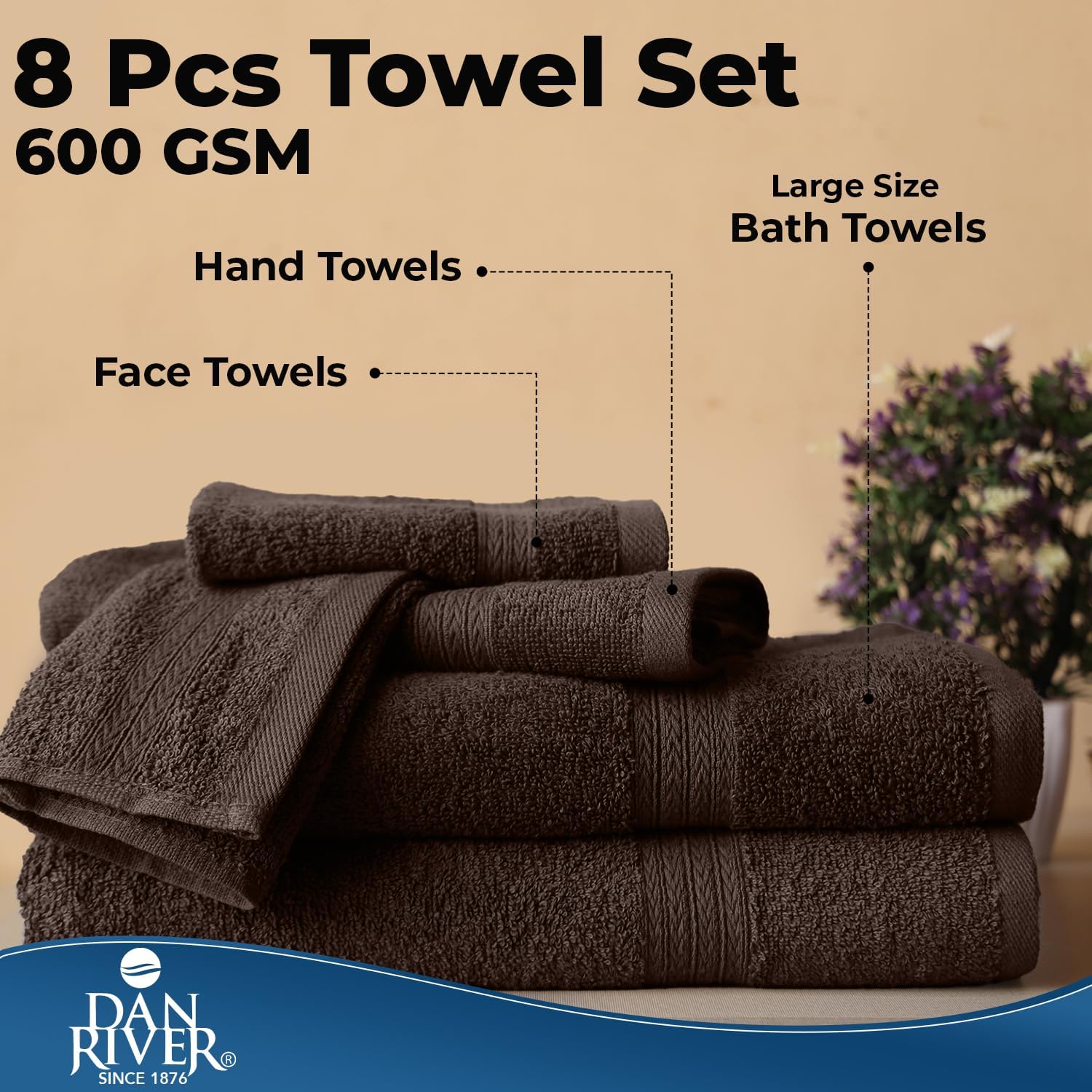 DAN RIVER 100 Cotton 8-Piece Towel Set Brown 1