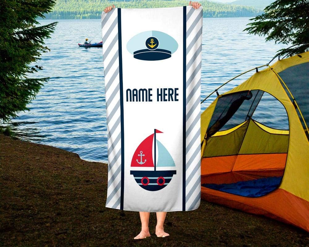 Personalized Nautical Sail Towel for Kids - Custom Travel Bath Beach Pool Towel