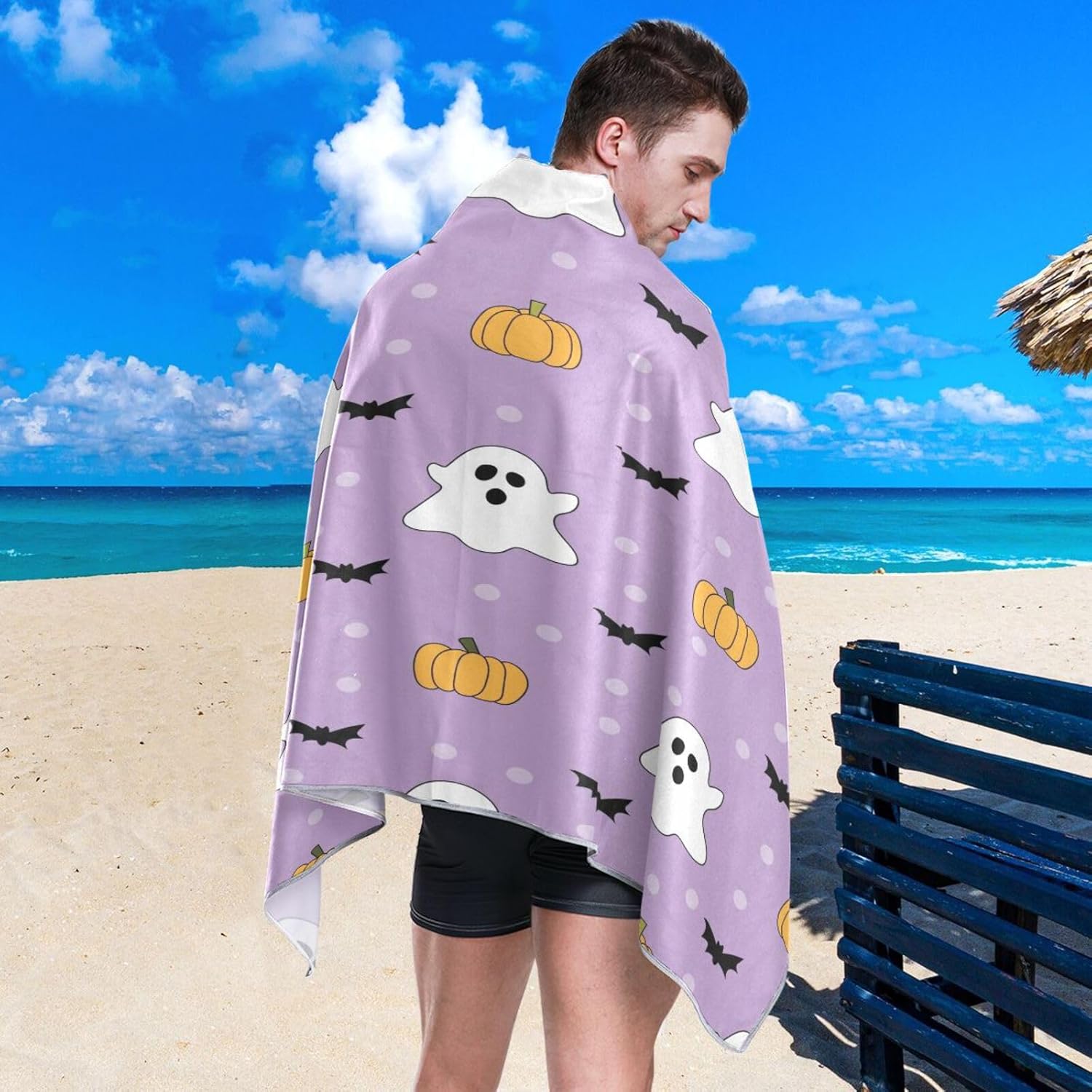 YETTASBIN Halloween Ghost Beach Towel with Travel Bag 1