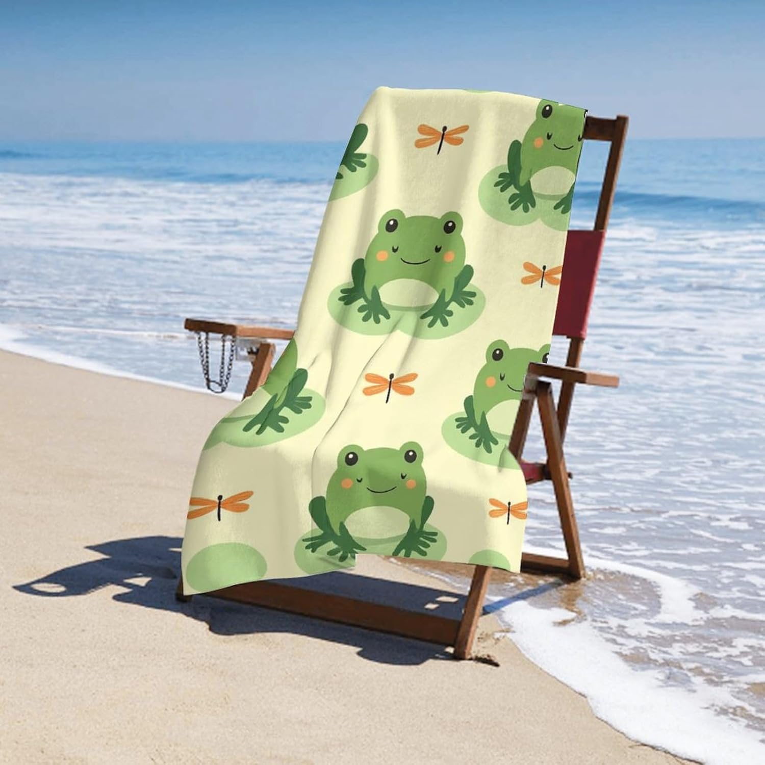 Super Absorbent Soft Pool Bath Towels with Green Frog Design 3 Pack