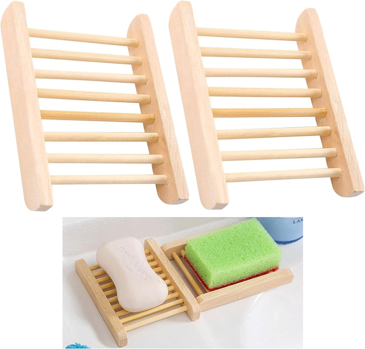 2 Natural Wooden Bamboo Soap Bar Dish Tray Holder
