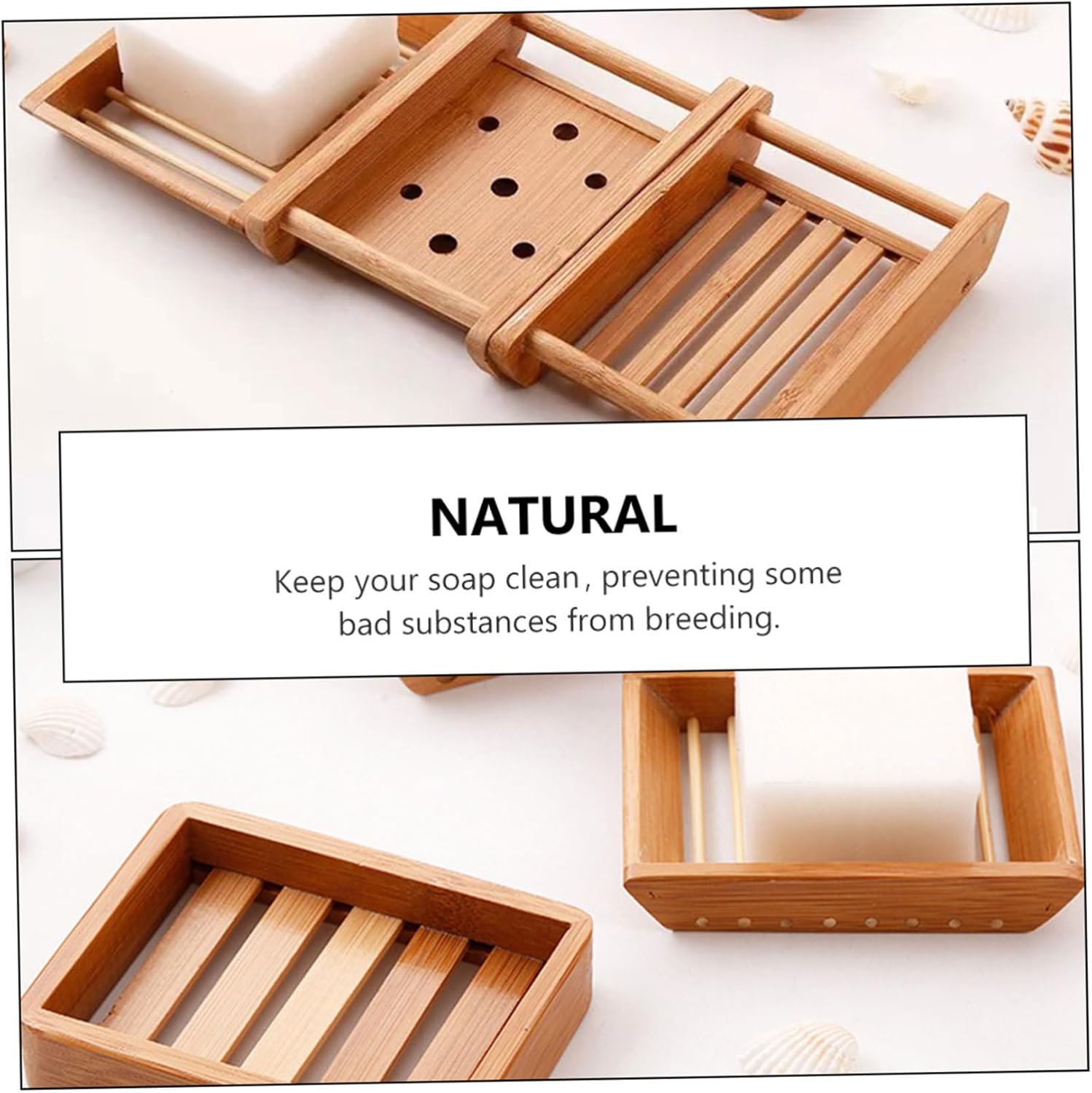 COOLHIYA 2pcs Soap Tray for Bathroom Natural Wood Style Sink Holder