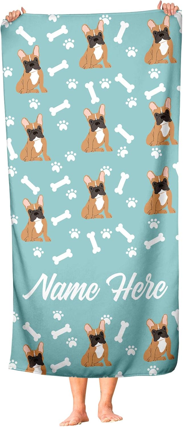 Personalized Brown Frenchie Beach and Bath Towels - Large Medium
