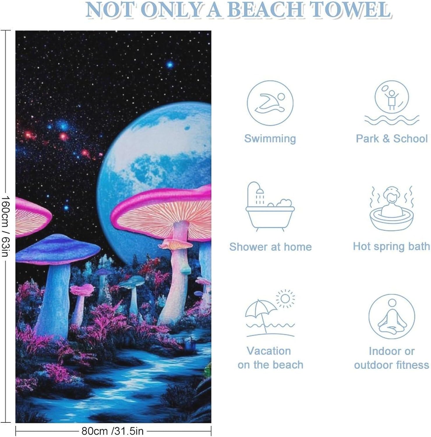 Trippy Mushroom Magical Beach Towel for Home and Travel