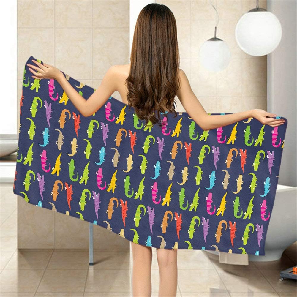 Moslion Kawaii Rainbow Alligator Bath Towel 64x32 Inches