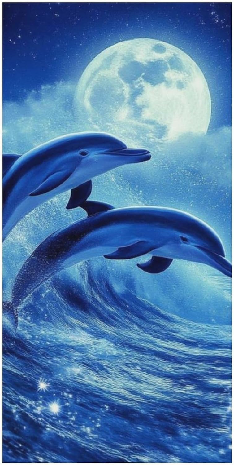 4SEE Extra Large Blue Beach Towel with Dolphin Design