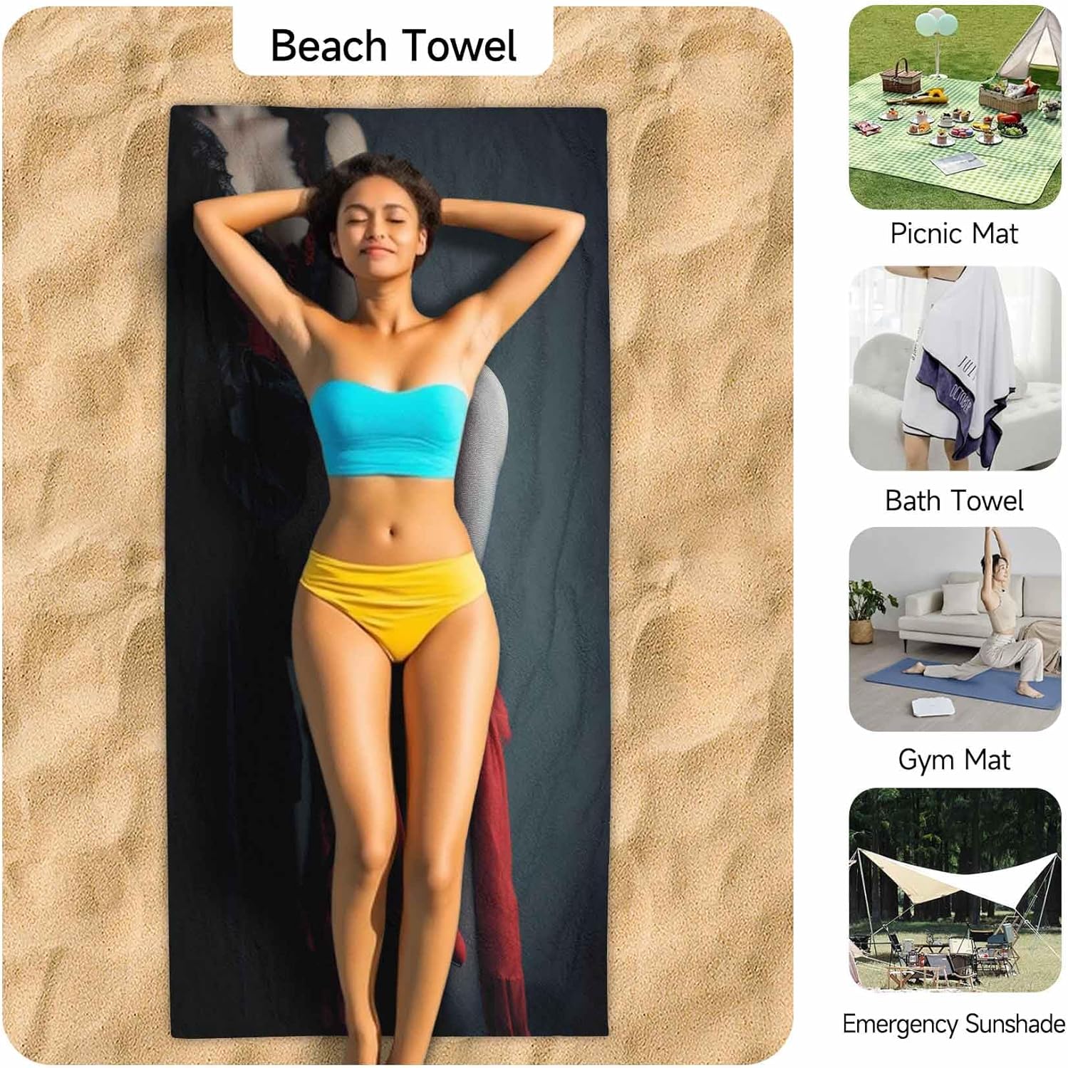 PolXmyxor Magnetic Beach Towel for Women Quick-Dry Microfiber 35x70