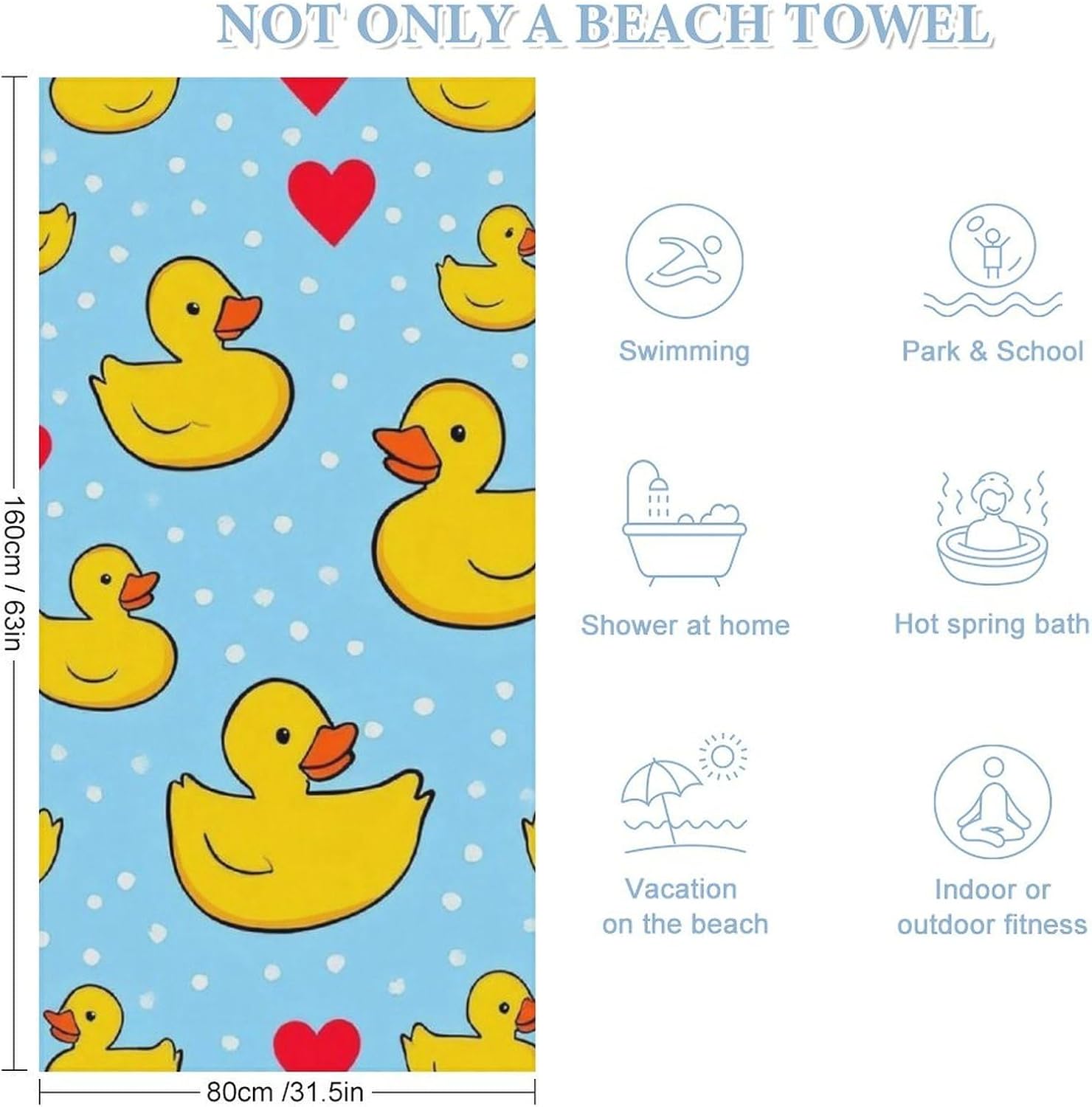 Extra Large Beach Towel with Heart Dots and Ducks Pattern