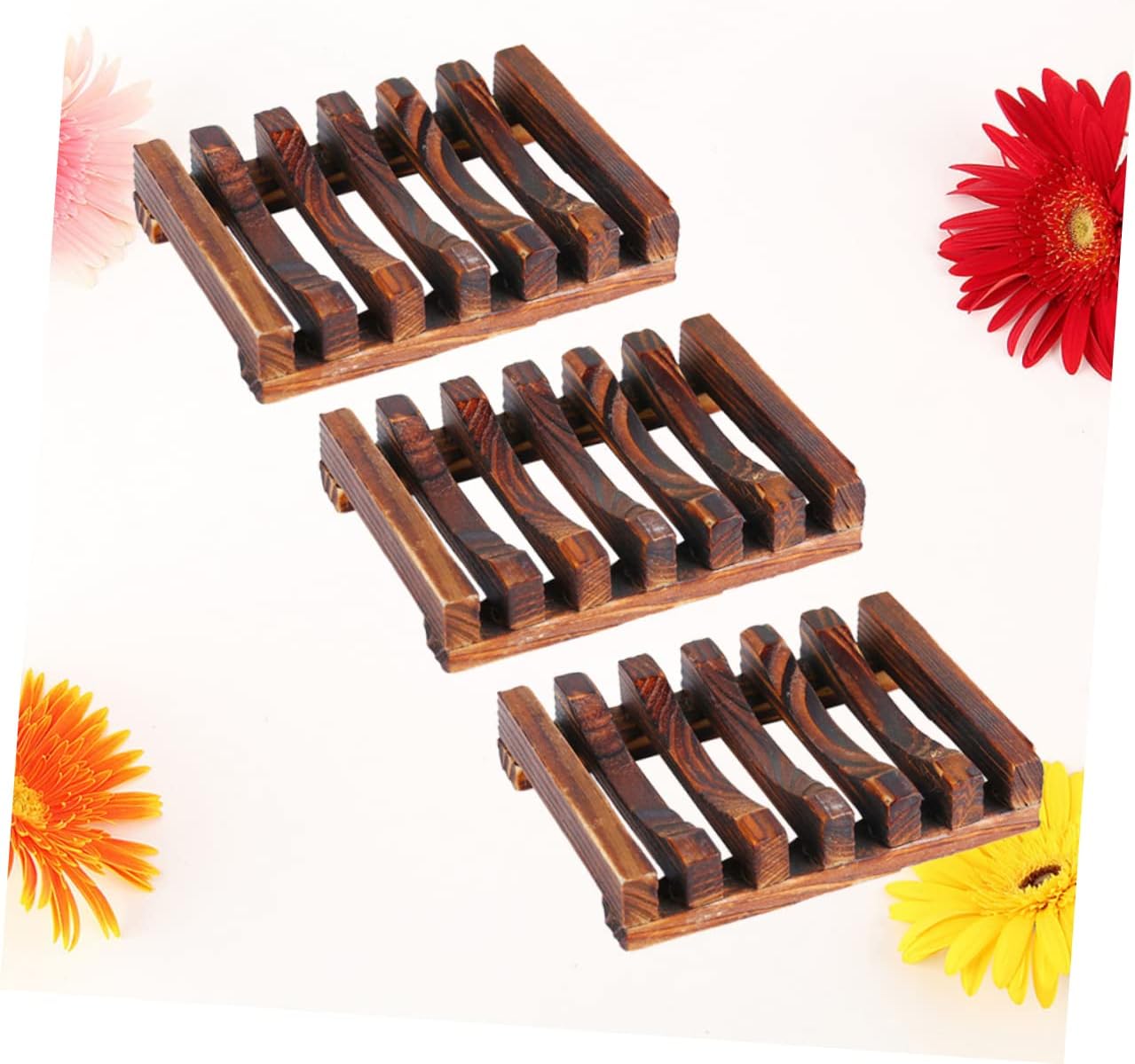 Zerodeko 3pcs Wooden Soap Holder with Drainage for Bathroom Shower Kitchen