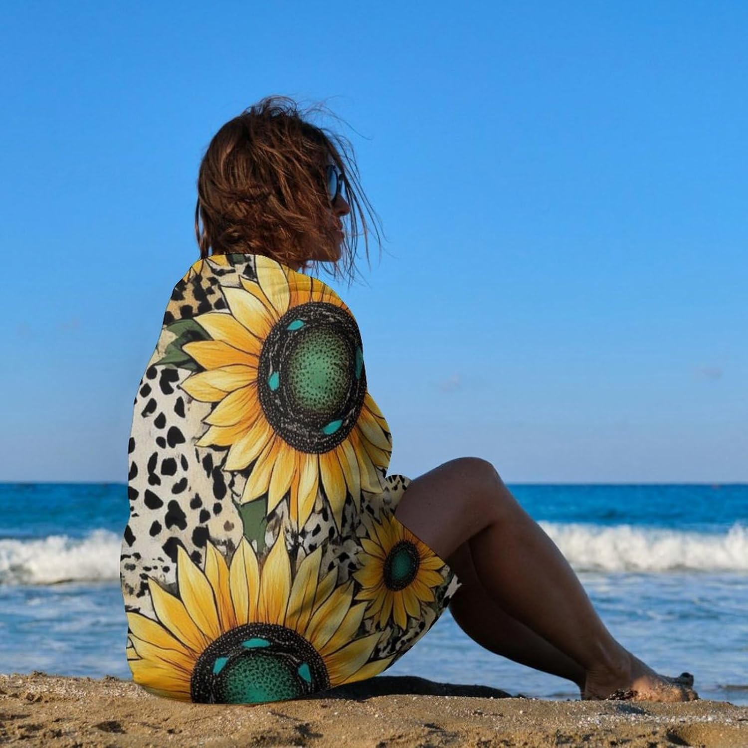 4SEE Super Absorbent Soft Pool Bath Towels with Sunflower Leopard Print