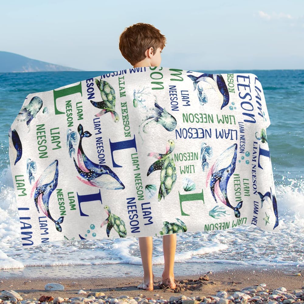 Custom Under The Sea Animal Beach Towel with Name