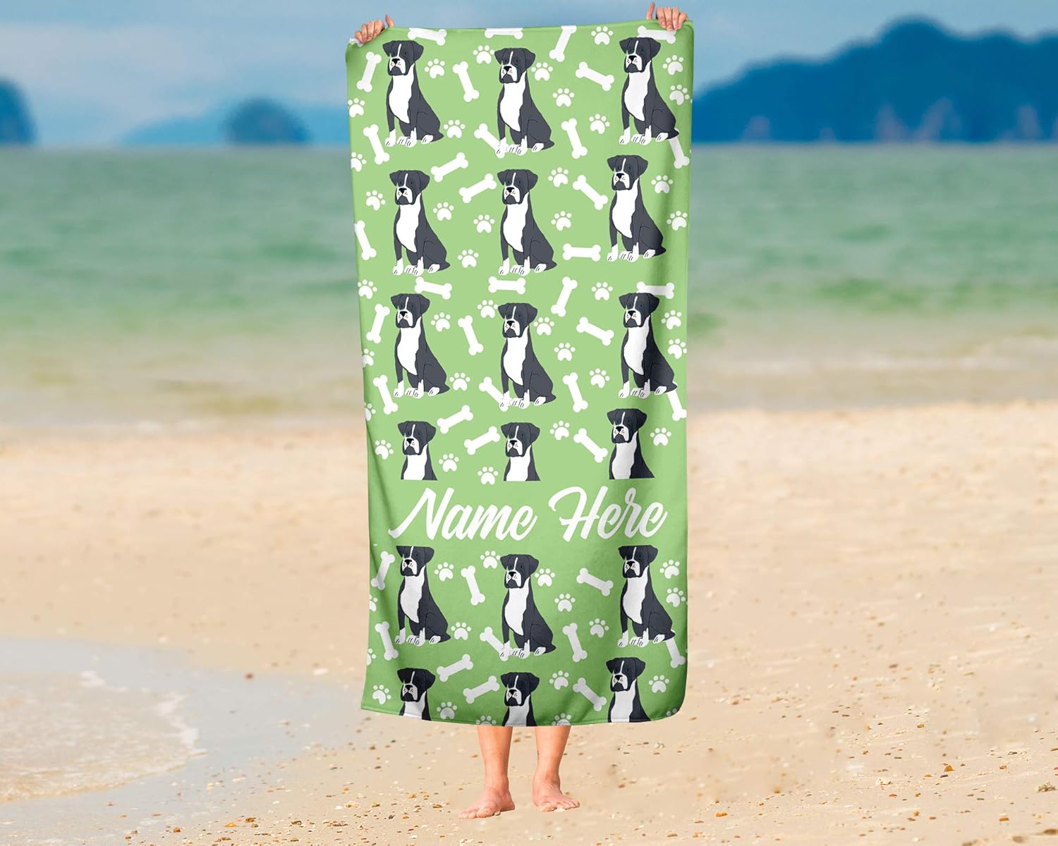 Personalized Boxer Face Beach and Bath Towels - LargeMedium