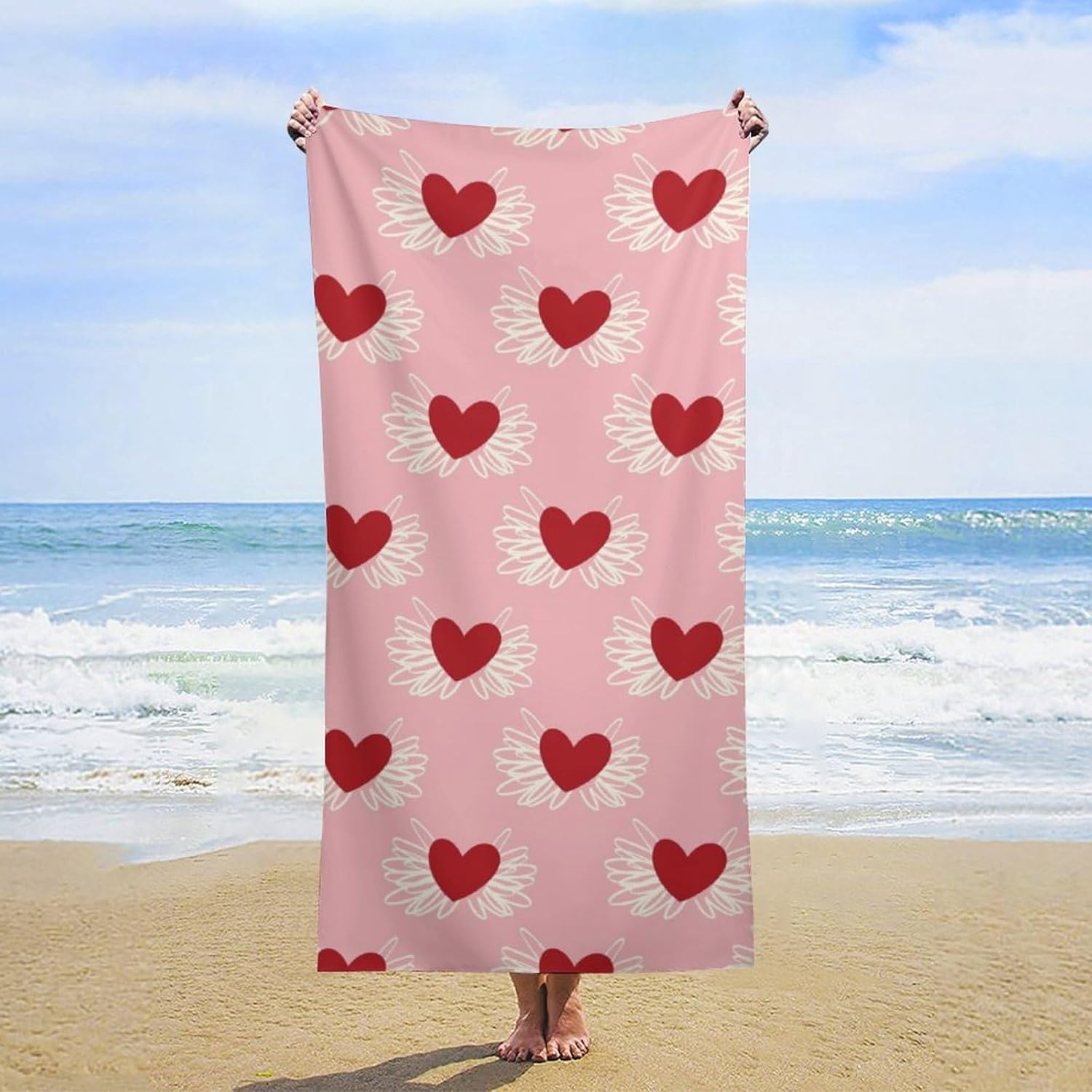 Valentines Day Heart with Wings Fluffy Beach Towel 32x64 Inch