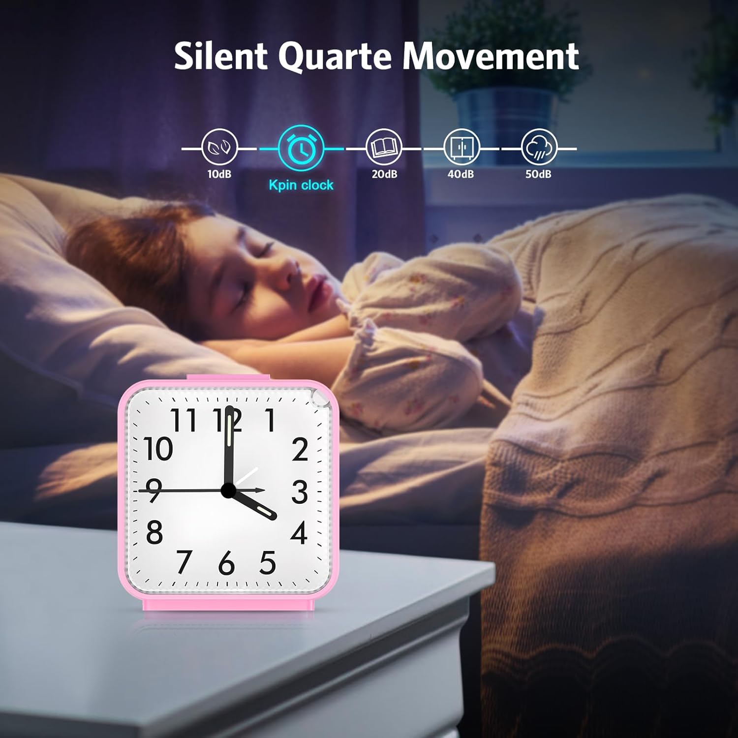 AMIR Silent Analog Alarm Clock with Snooze and Light