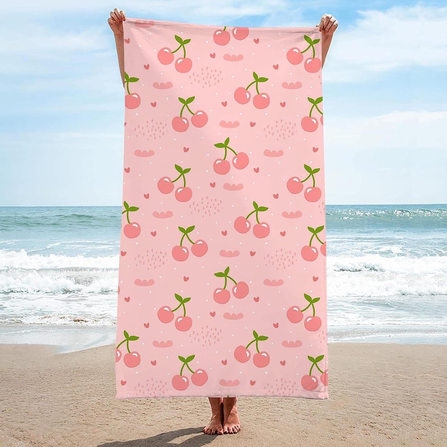 Cherry Beach Towel Oversized Microfiber Pink Fruit Bath Towel 32x62 Inch