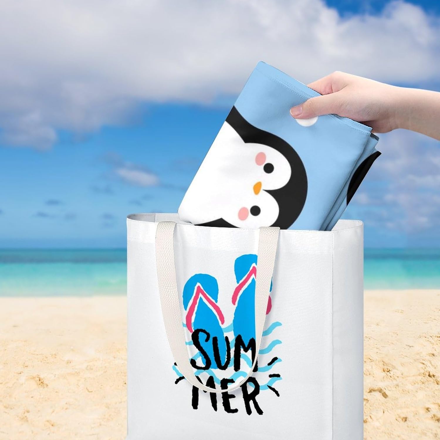 ERHN Blue Dot Cute Penguin Beach Towel 130x80cm