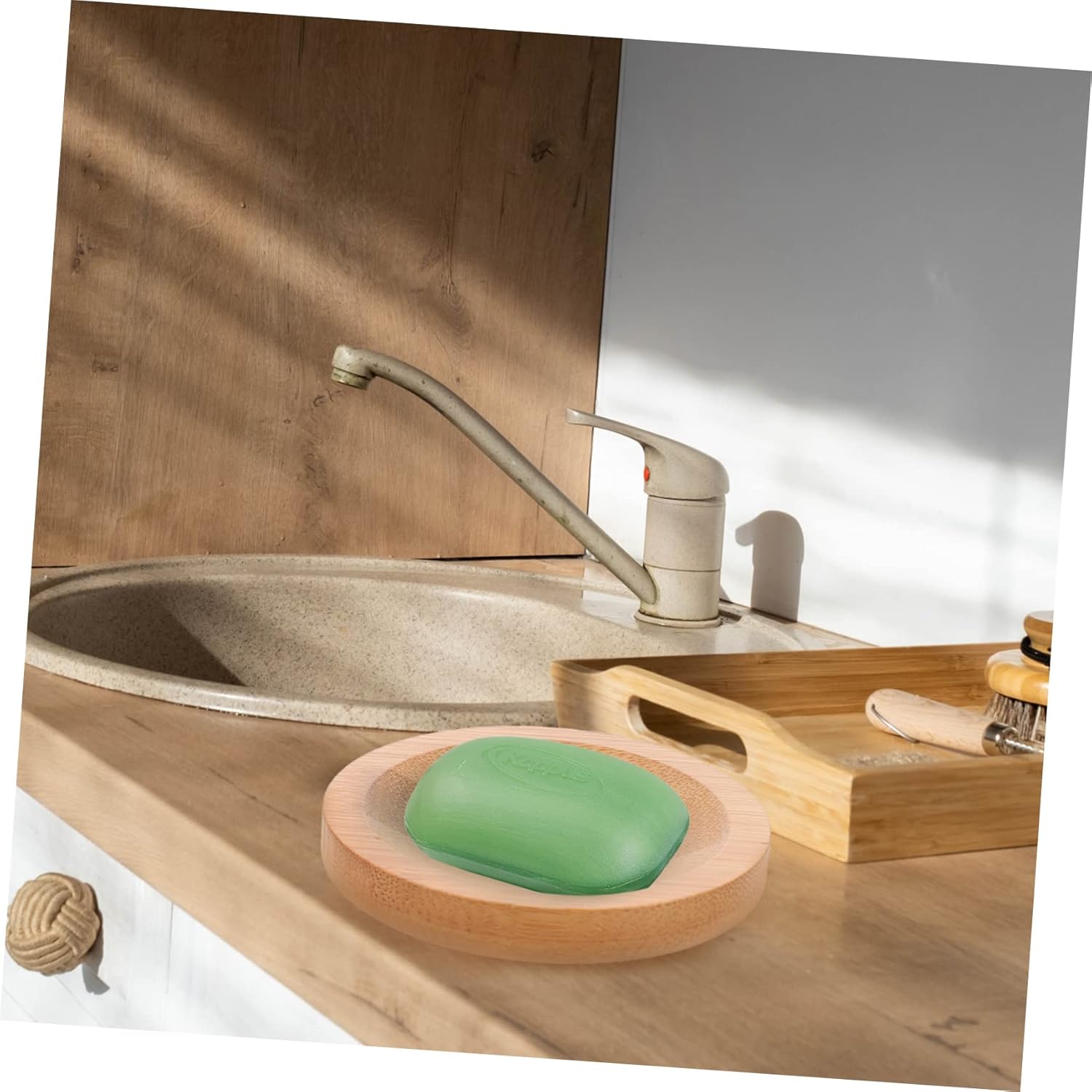 WOONEKY 2pcs Wooden Soap Holders Natural Drainage Bathroom Kitchen Sinks