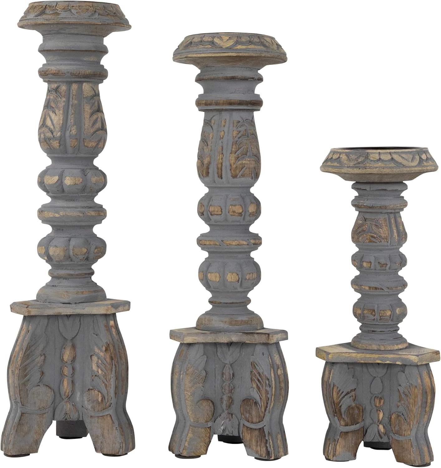 Northlight Set of 3 Brushed Gray Wooden Candle Holders