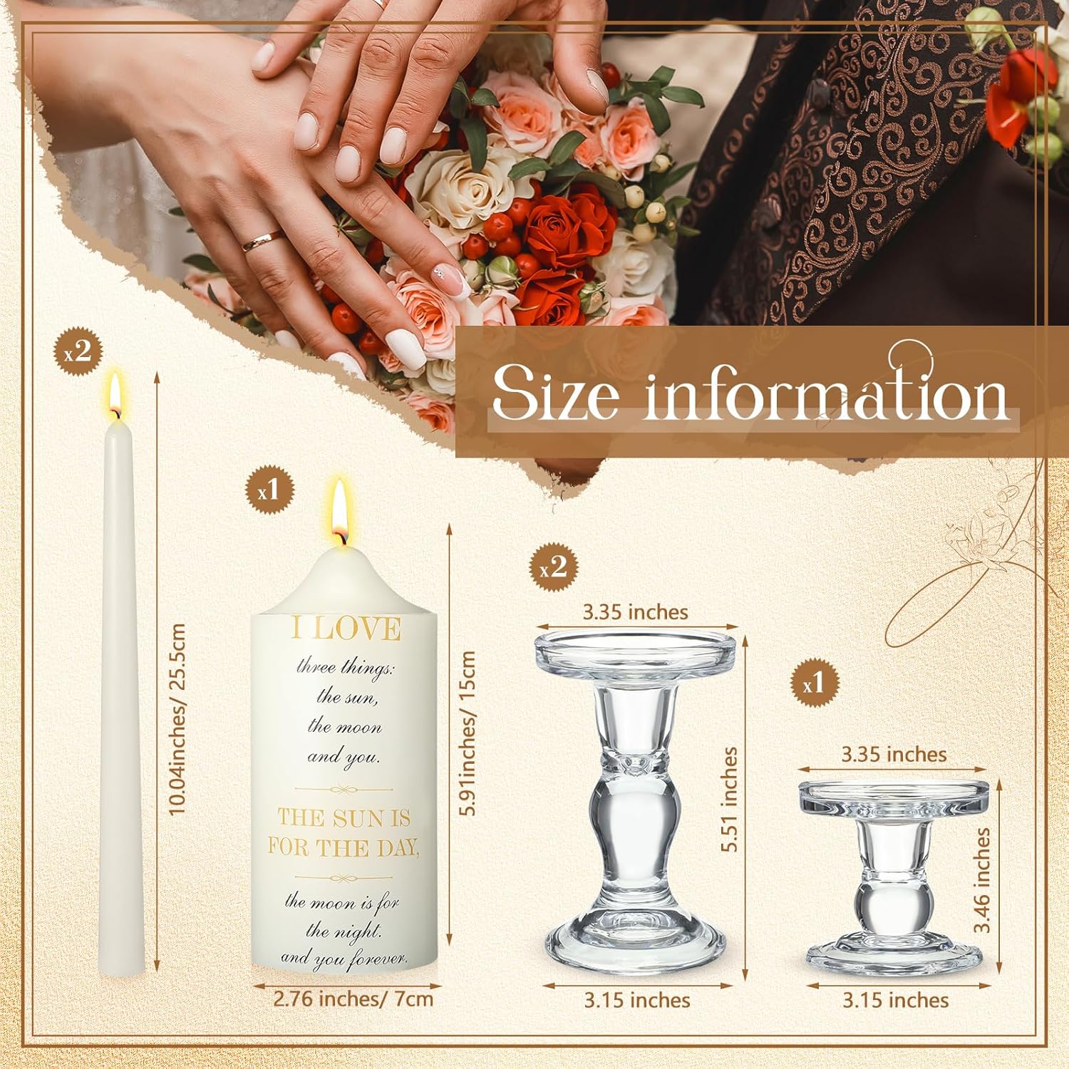 MTLEE 3 Unity Candles with Holder for Wedding Ceremony 1