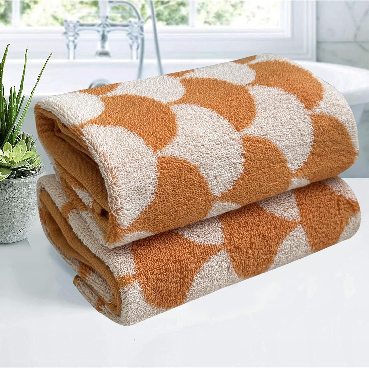 USTIDE Orange Leaf Hand Towels Set 2pcs 134x29inch