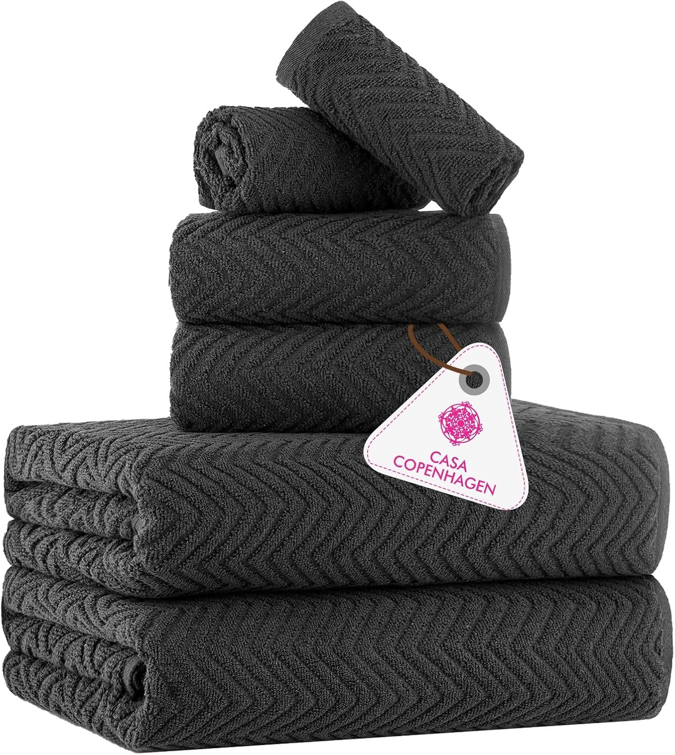 CASA COPENHAGEN Wave Textured 6-Piece Towel Set - Pine Grey