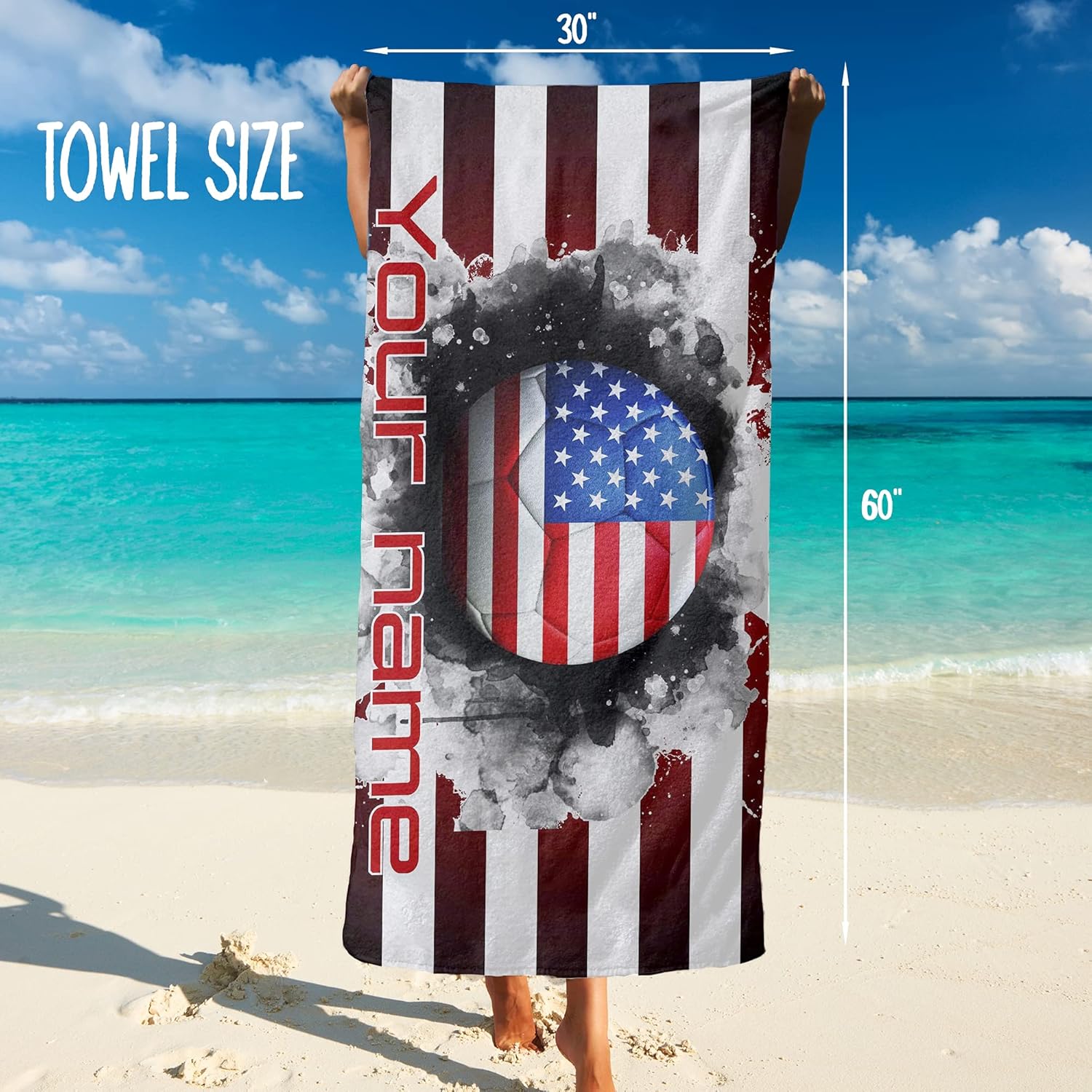 Custom USA Flag Football Towel - Red Black White Striped