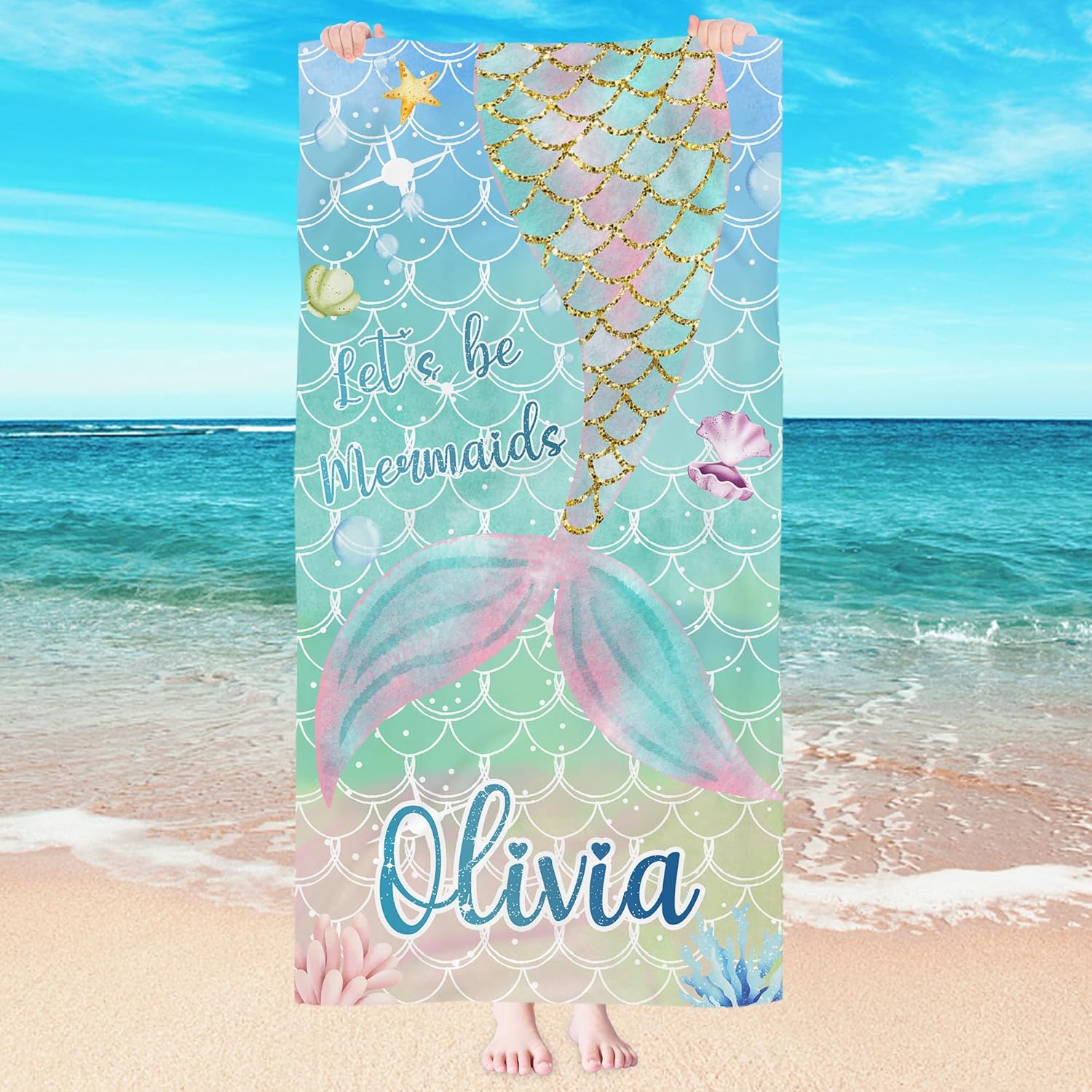 Personalized Oversized Beach Towel with Name for Kids