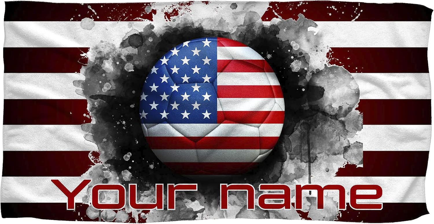 Custom USA Flag Football Towel - Red Black White Striped