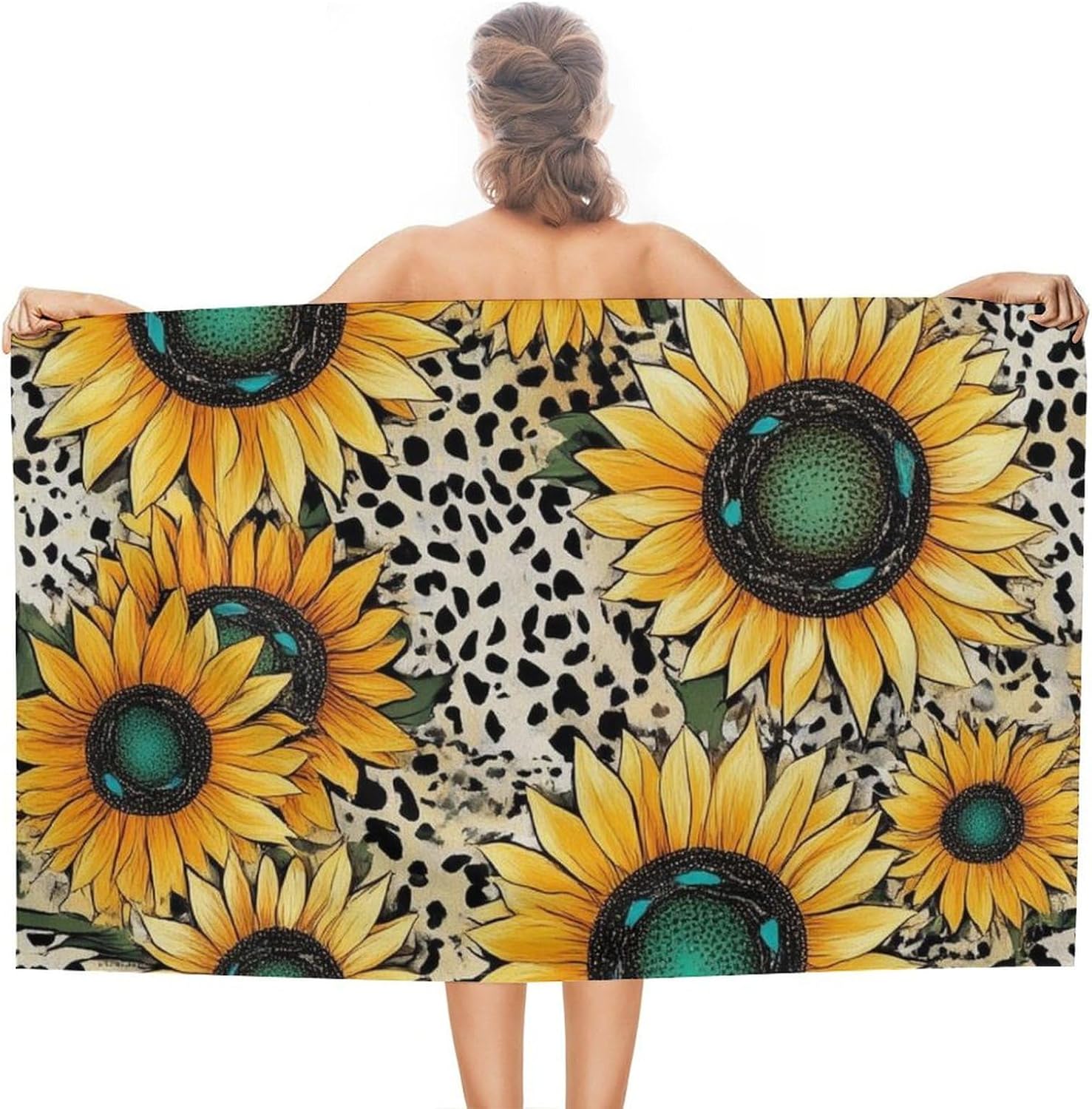 4SEE Super Absorbent Soft Pool Bath Towels with Sunflower Leopard Print