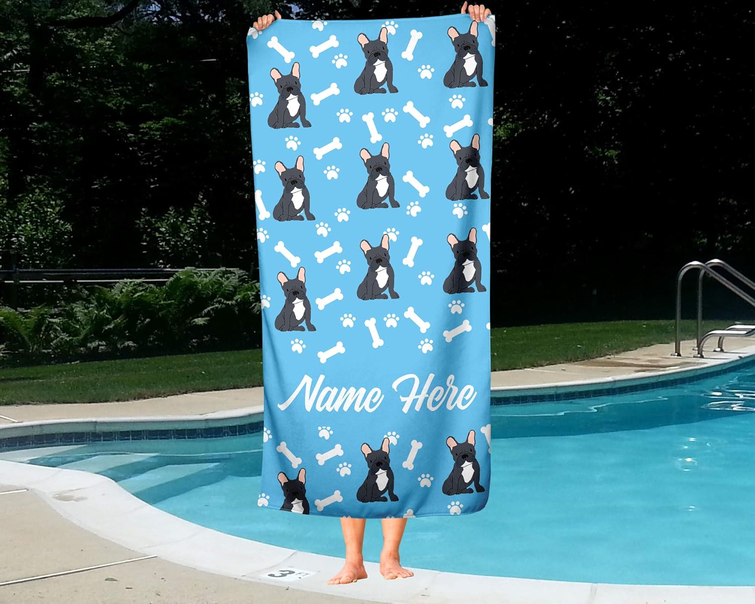 Personalized Black French Bulldog Pattern Towels for Adults Kids