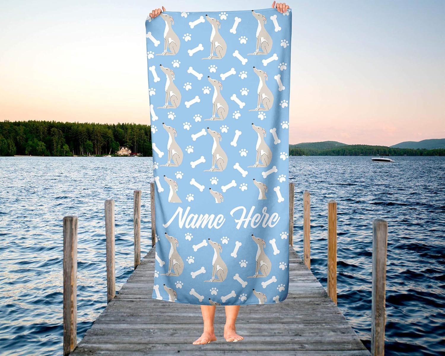 Personalized Pet Greyhound Towel - Custom Travel Bath Beach Pool Towel
