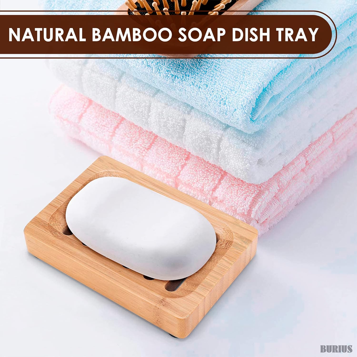 2Pcs Bamboo Soap Dish - Durable Eco-Friendly Holder for Bathroom Shower Kitchen