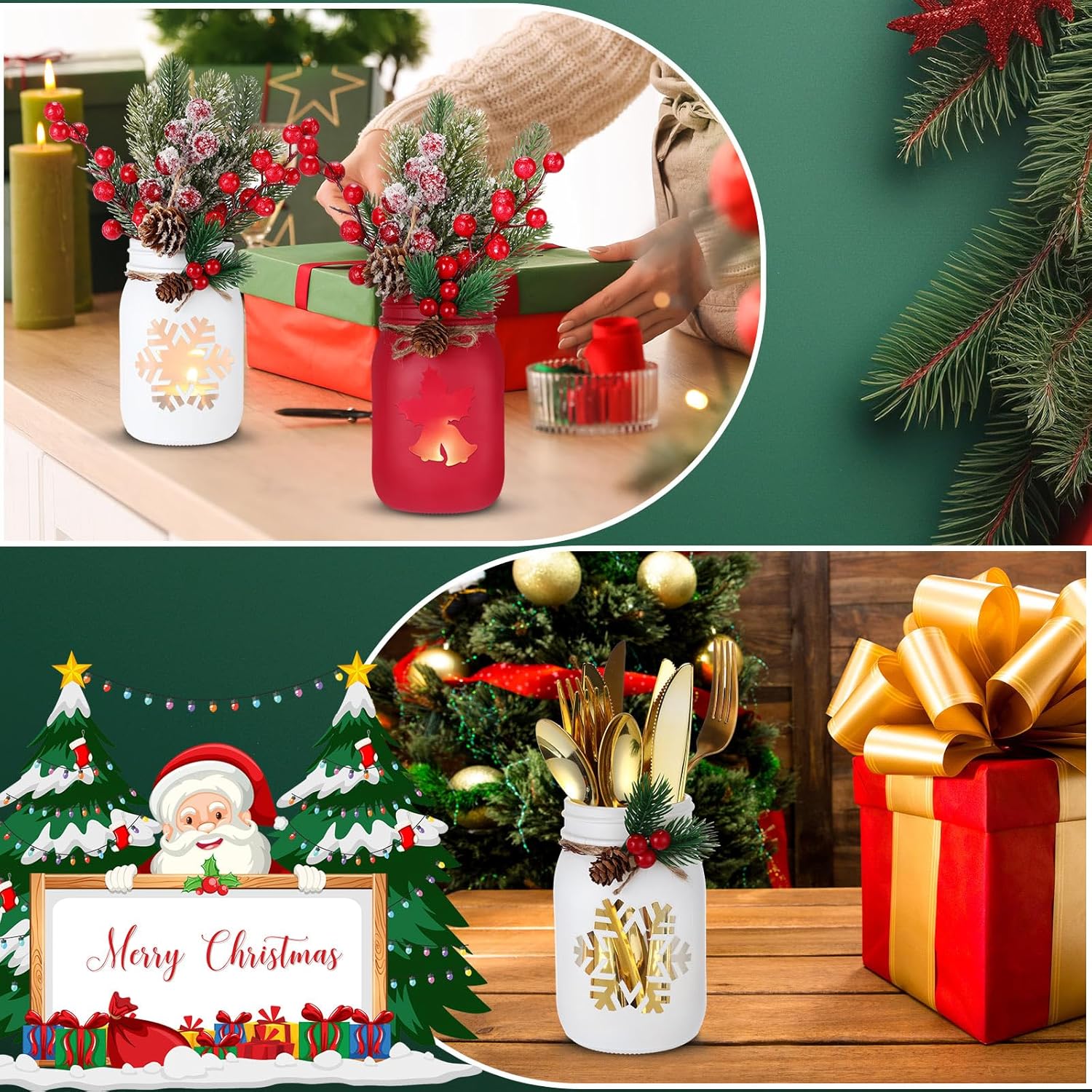 Honeydak 3 Pcs Christmas Centerpiece Set with Tealight Candles