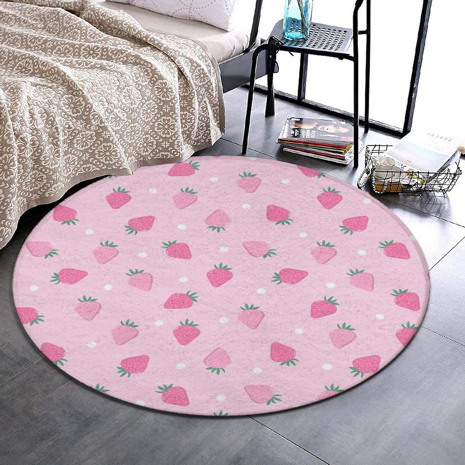Modern Pink Strawberry Polka Dot Rug 36inch