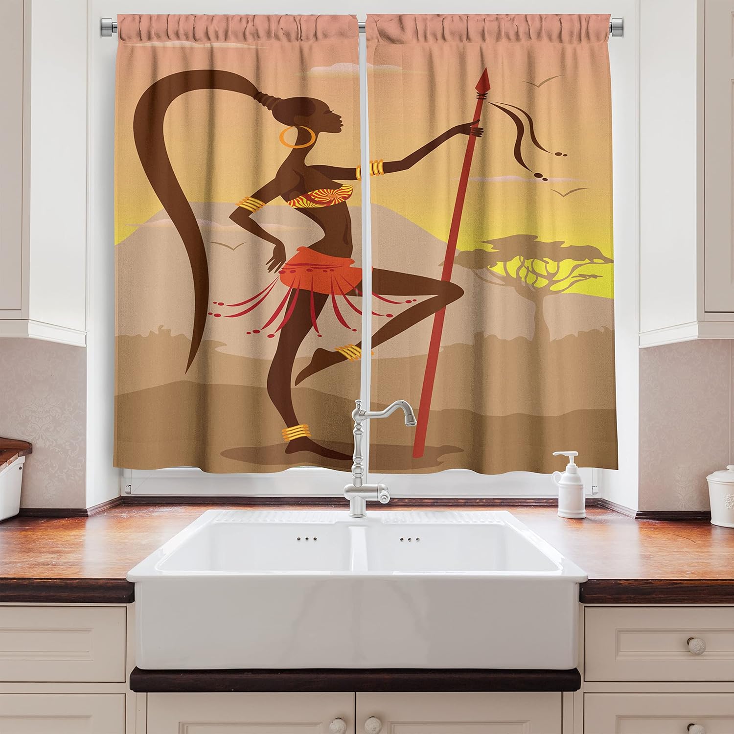 Ambesonne African Kitchen Curtains 2 Panel Set 1