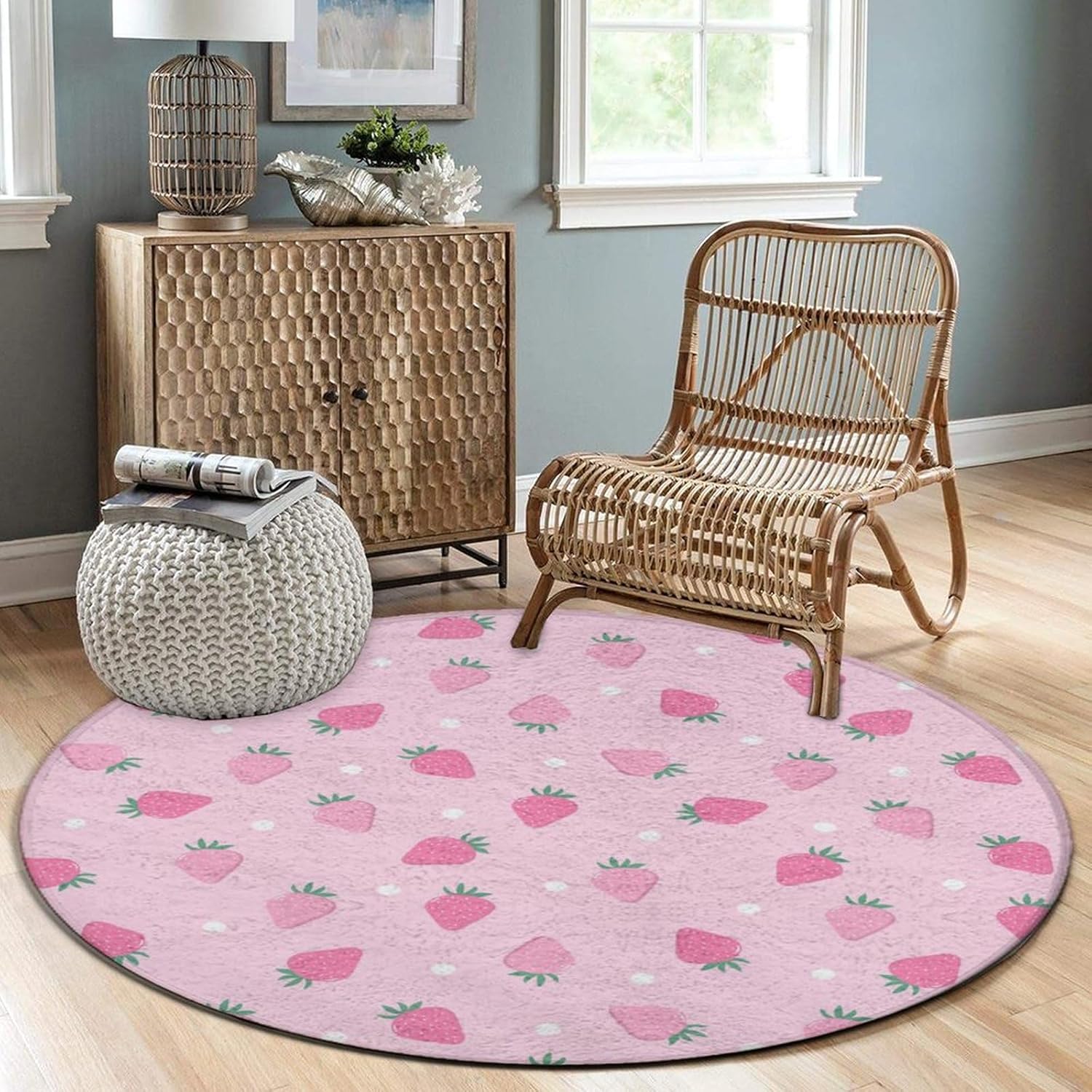 Modern Pink Strawberry Polka Dot Rug 36inch