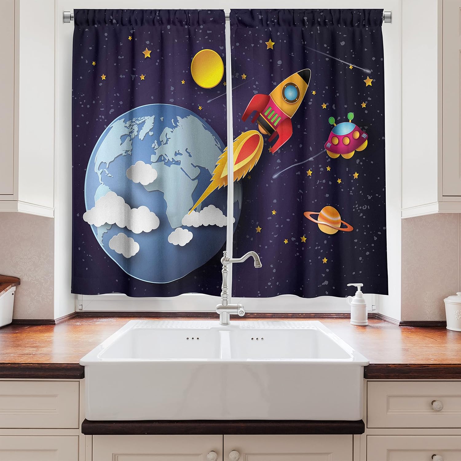 Ambesonne Outer Space Kitchen Curtains 2 Panel Set
