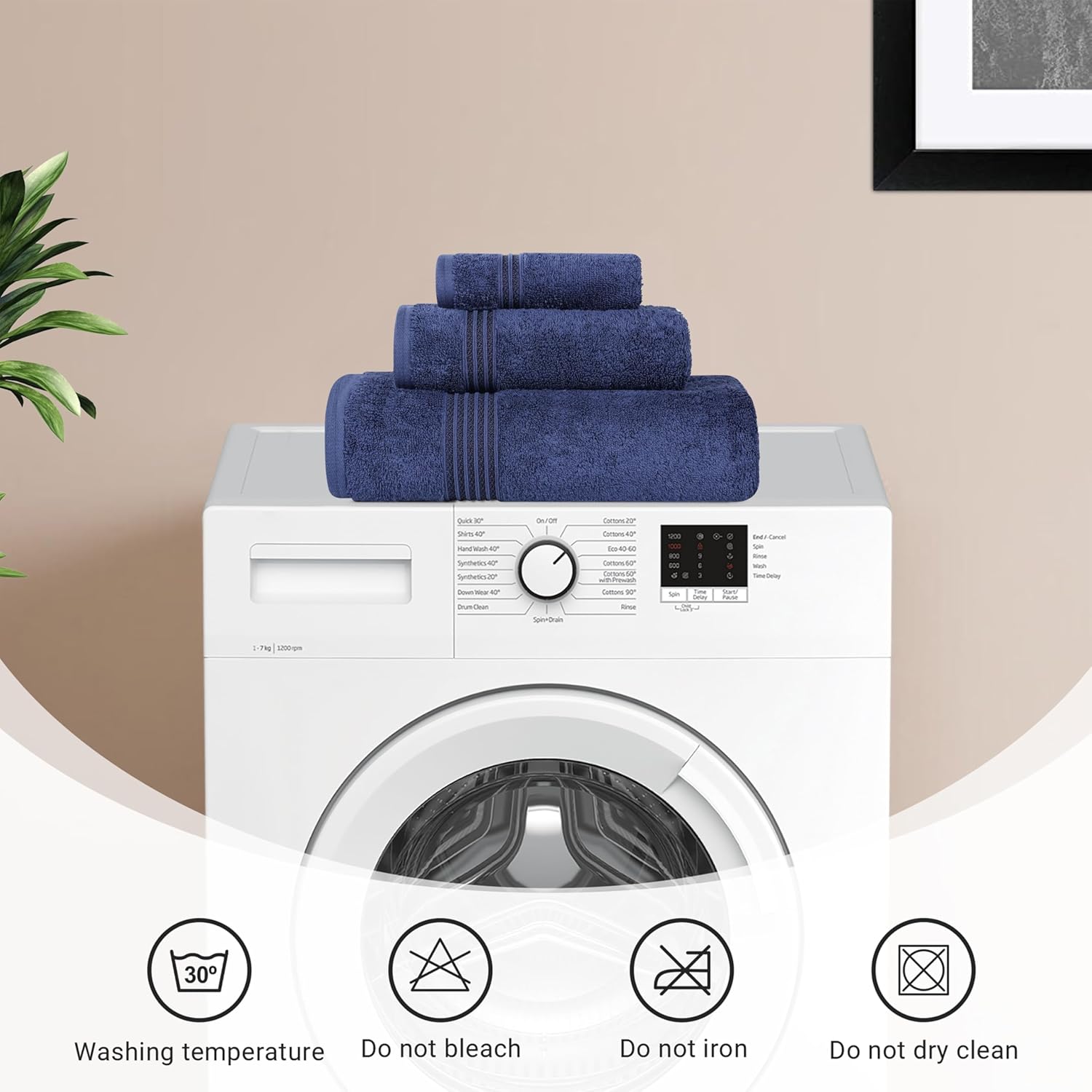 Superior Egyptian Cotton Towel Set of 8 Navy Blue